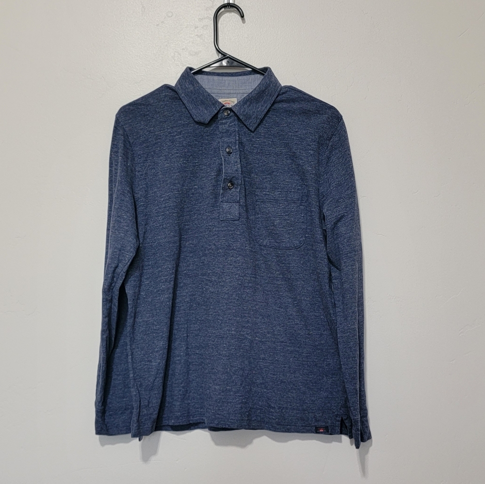 Faherty Men's Heather Blue Henley Collared Long Sleeve Men's Medium